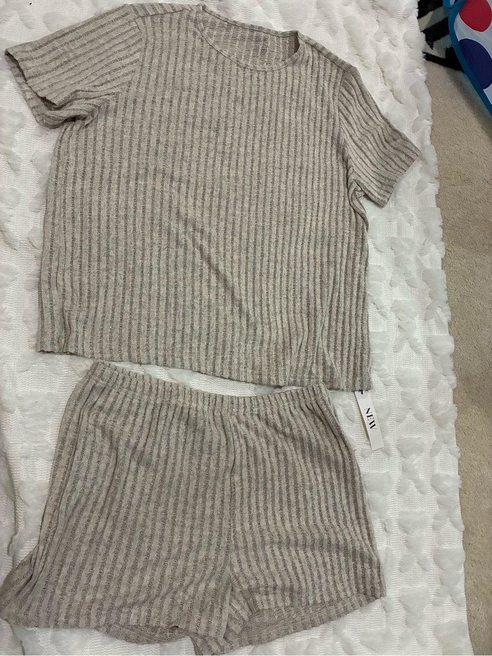 Neutral Beige Striped Kids Pajama Set